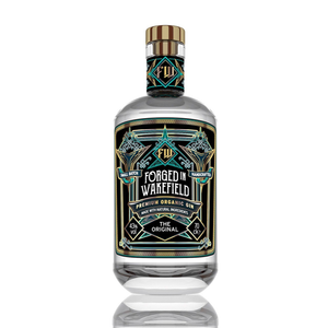 front of forged in wakefield original gin bottle