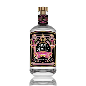 front of forged in wakefield passionfruit gin bottle