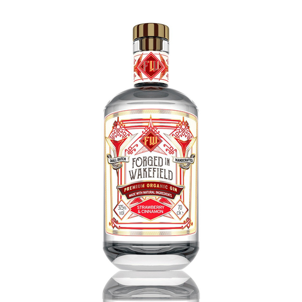 front of forged in wakefield strawberry and cinnamon gin 20cl bottle