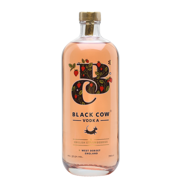 front of black cow vodka bottle