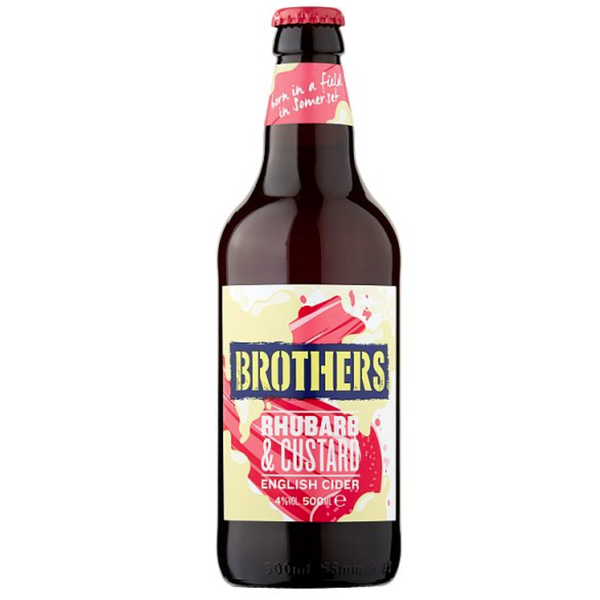 front of brothers rhubarb and custard cider bottle