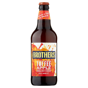 front of brothers toffee apple cider bottle