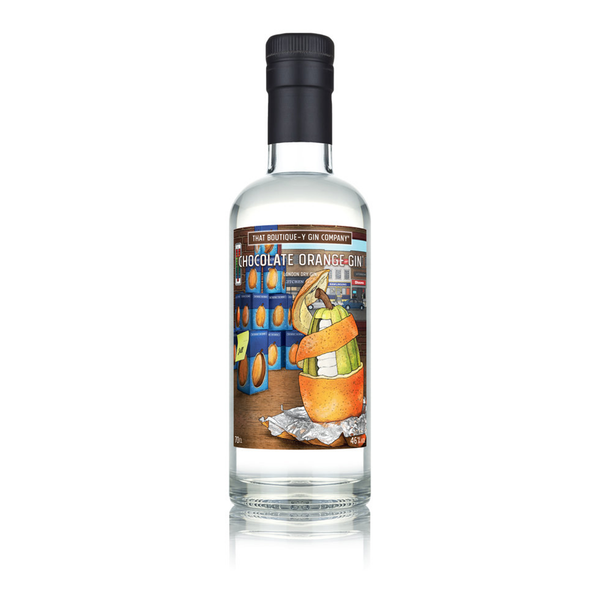 front of boutique y chocolate orange gin bottle