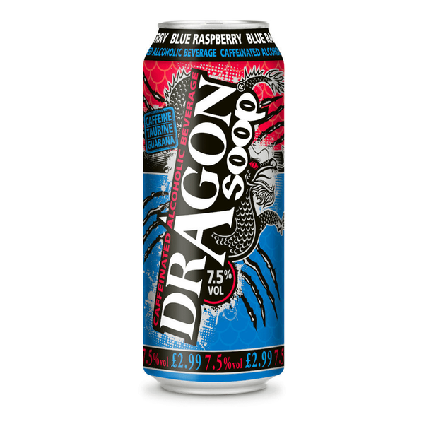 front of dragon soop blue raspberry can