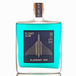 front of flight club blueberry rum bottle
