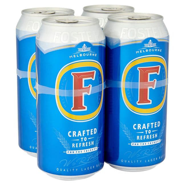 front of fosters 4 pack cans
