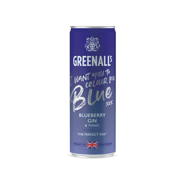 front of greenalls blueberry and tonic gin 250ml can