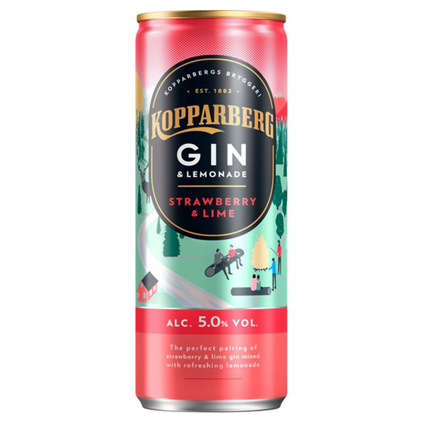 front of koppaberg strawberry and lime gin and lemonade 250ml can