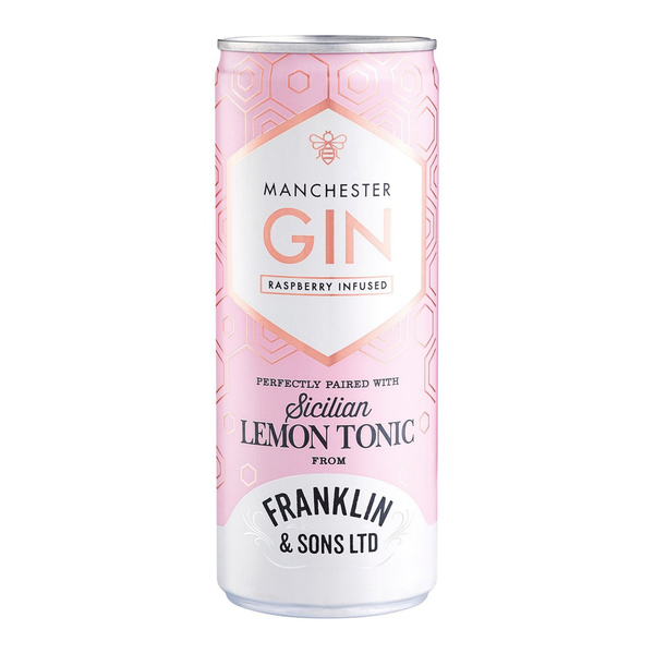 Front of Manchester Gin Raspberry Infused 250ML Can