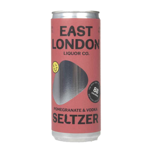 front of East London Pomegranate and Vodka Seltzer can
