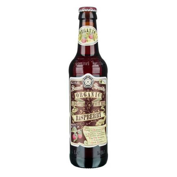 front of Samuel Smith Raspberry Beer 355ml bottle