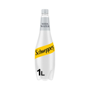 front of Schweppes Soda Water 1L bottle