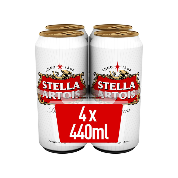 front of Stella Artois 4 x 440ml Cans
