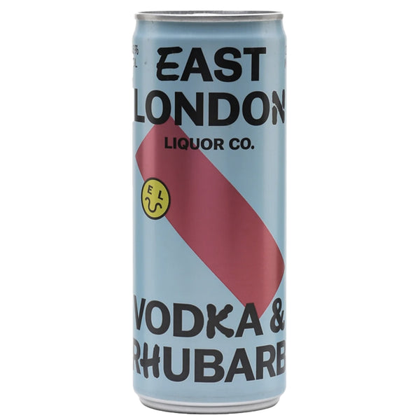 front of East London vodka and rhubarb can