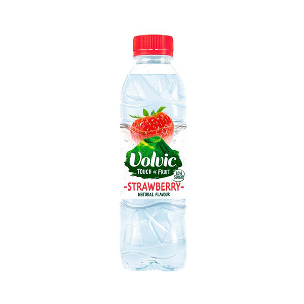 front of Volvic Strawberry Water 500ml bottle